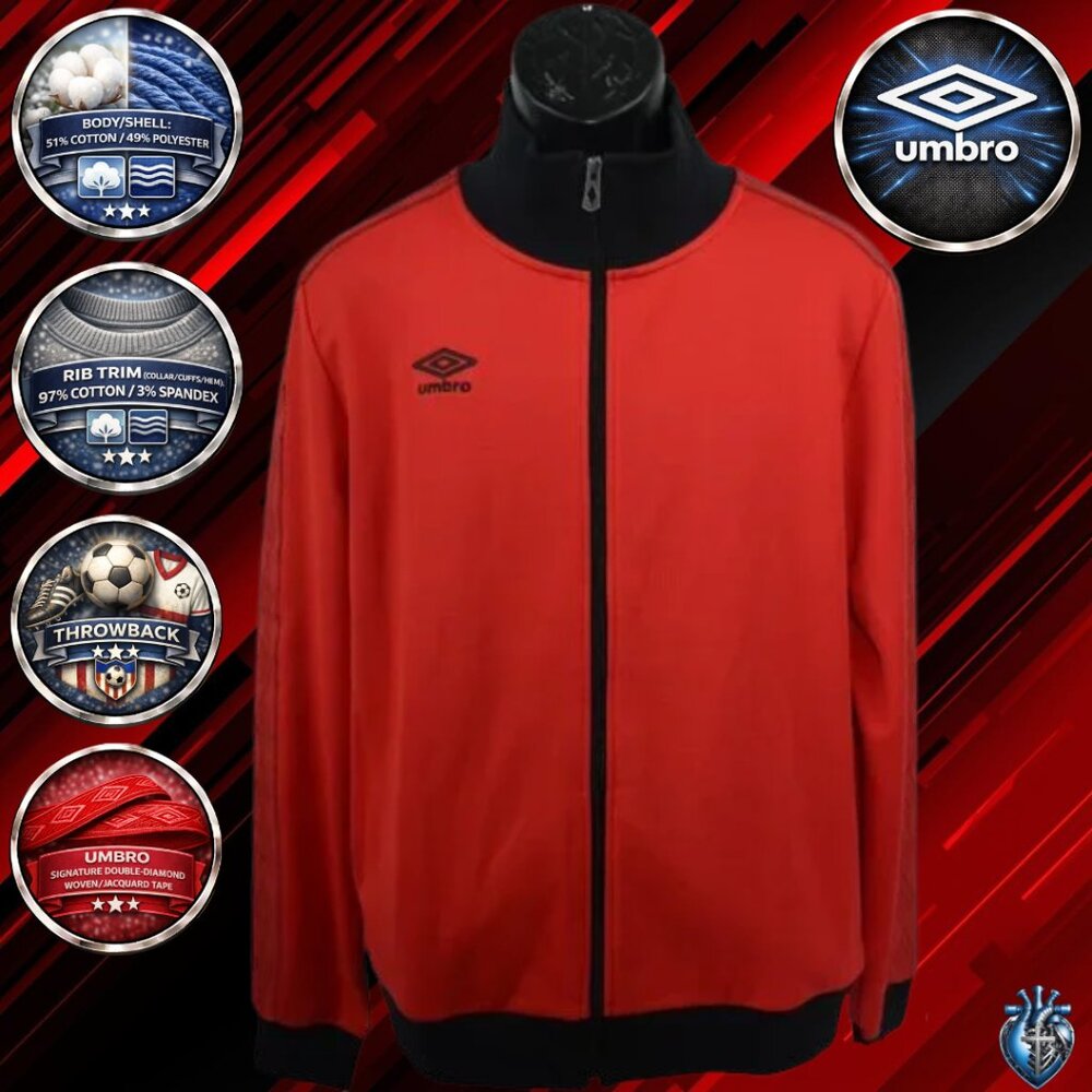 Umbro Signature Track Jacket Mens L Vermilion Red Black Full Zip Soccer UUM1UAAA